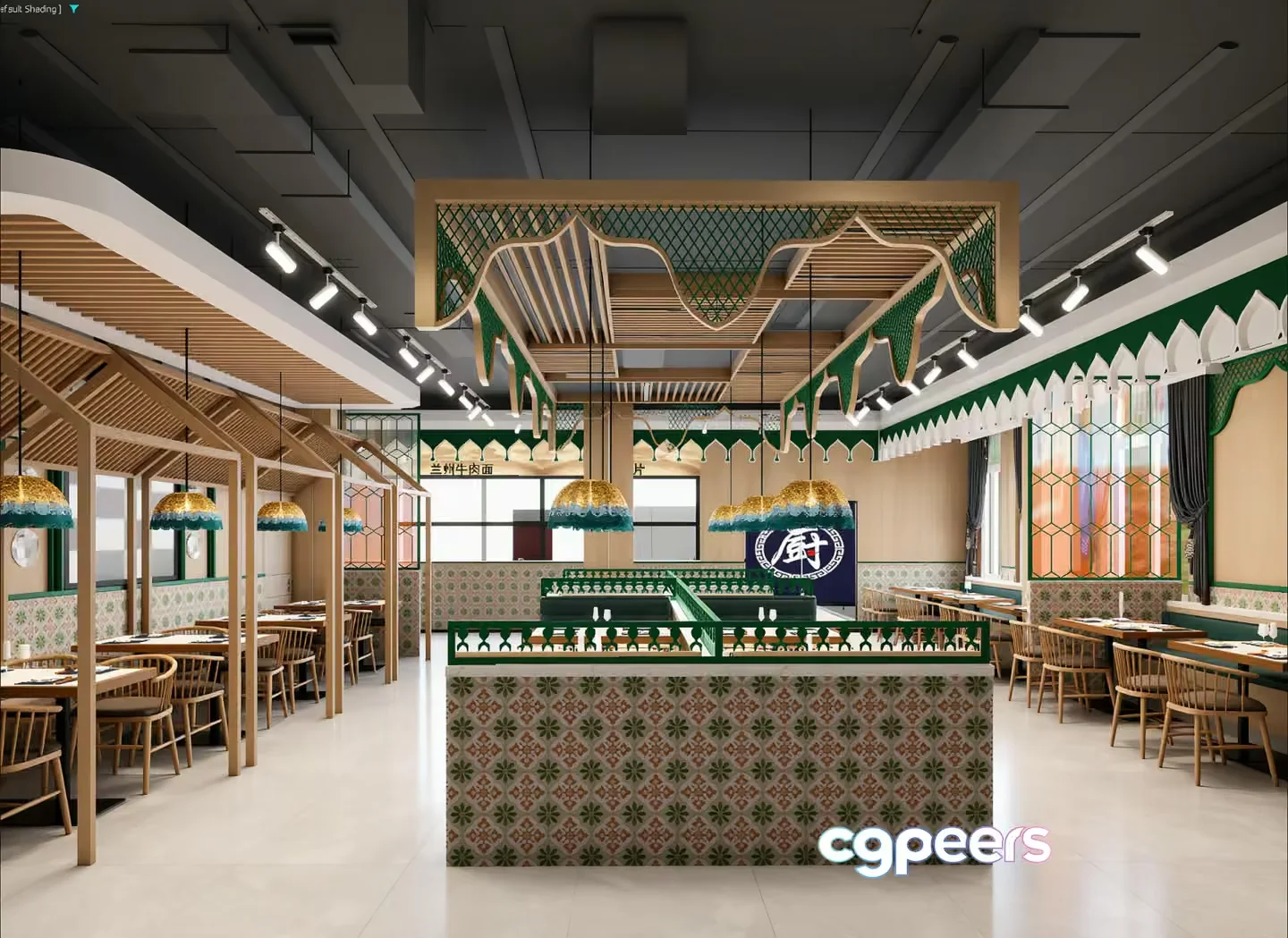 The Main Subject Is A Restaurant With A Green And White Color Scheme 3D Model – 7597 – VRAY Render