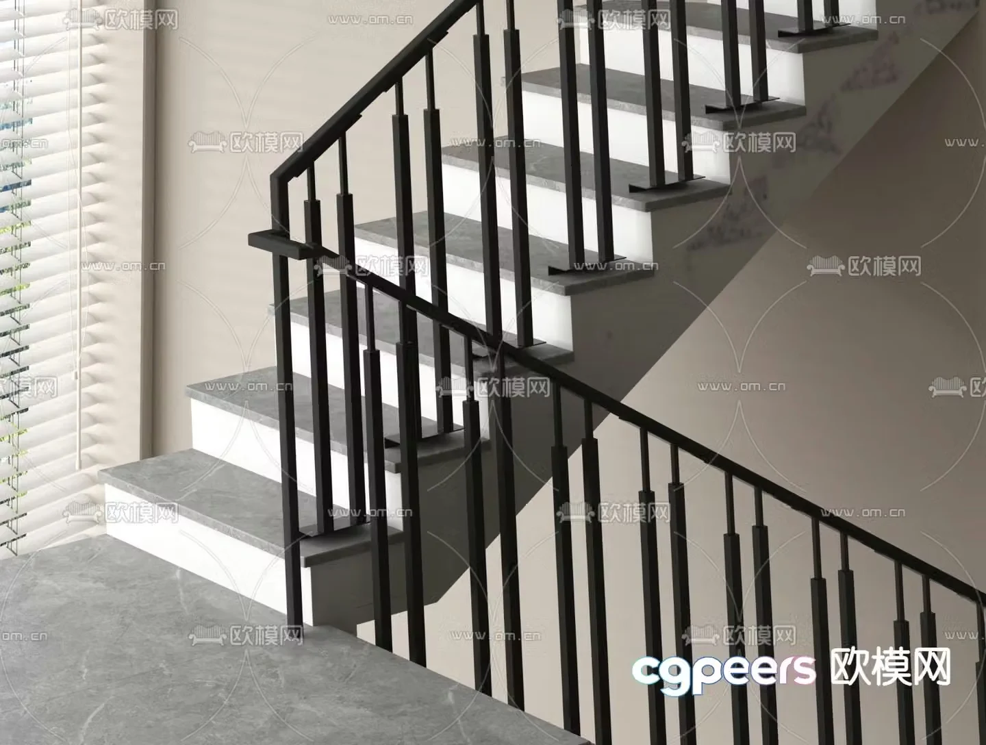 Handrail Stair Double Run Stair 3D Model
