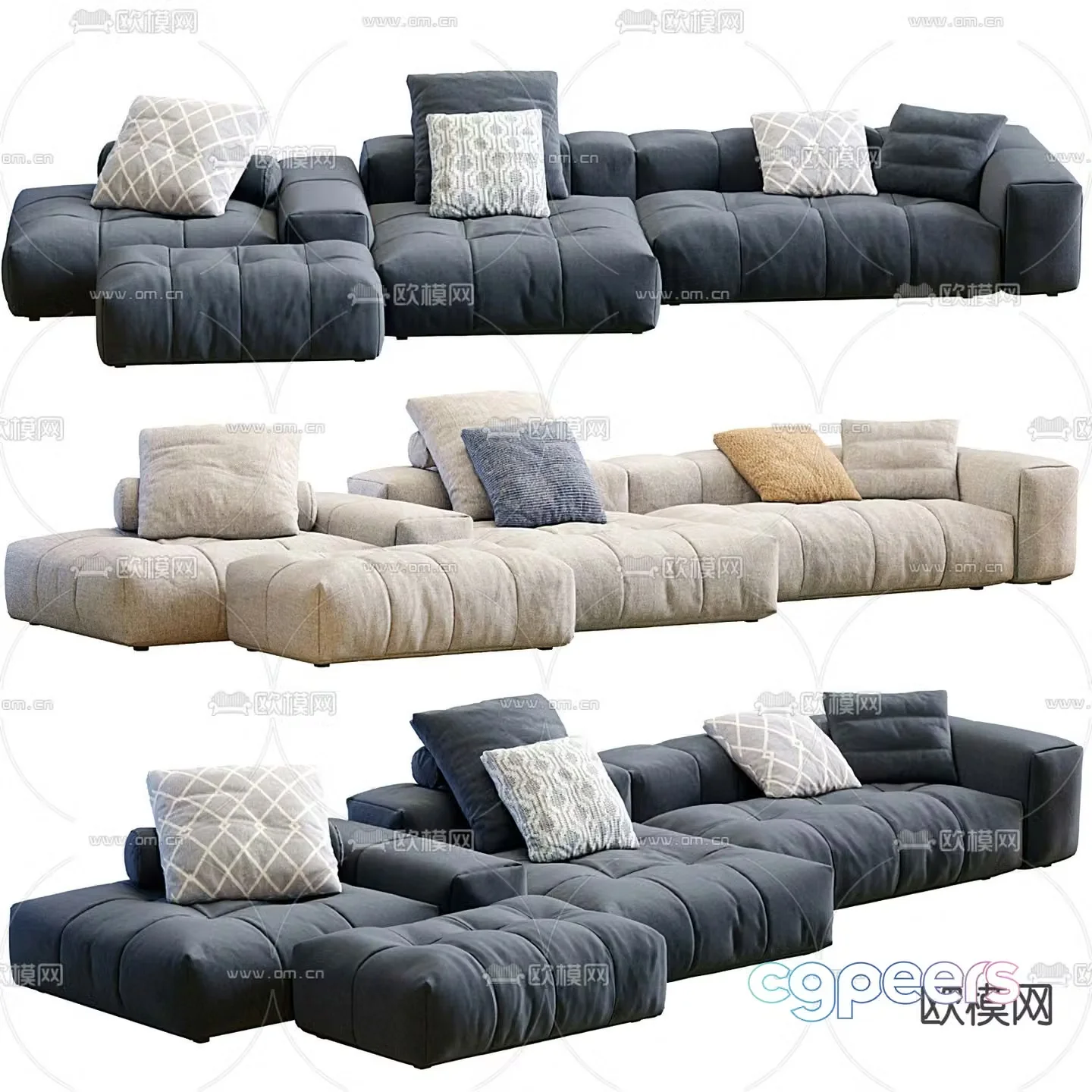 Flexform fabric multi-person sofa 3d model