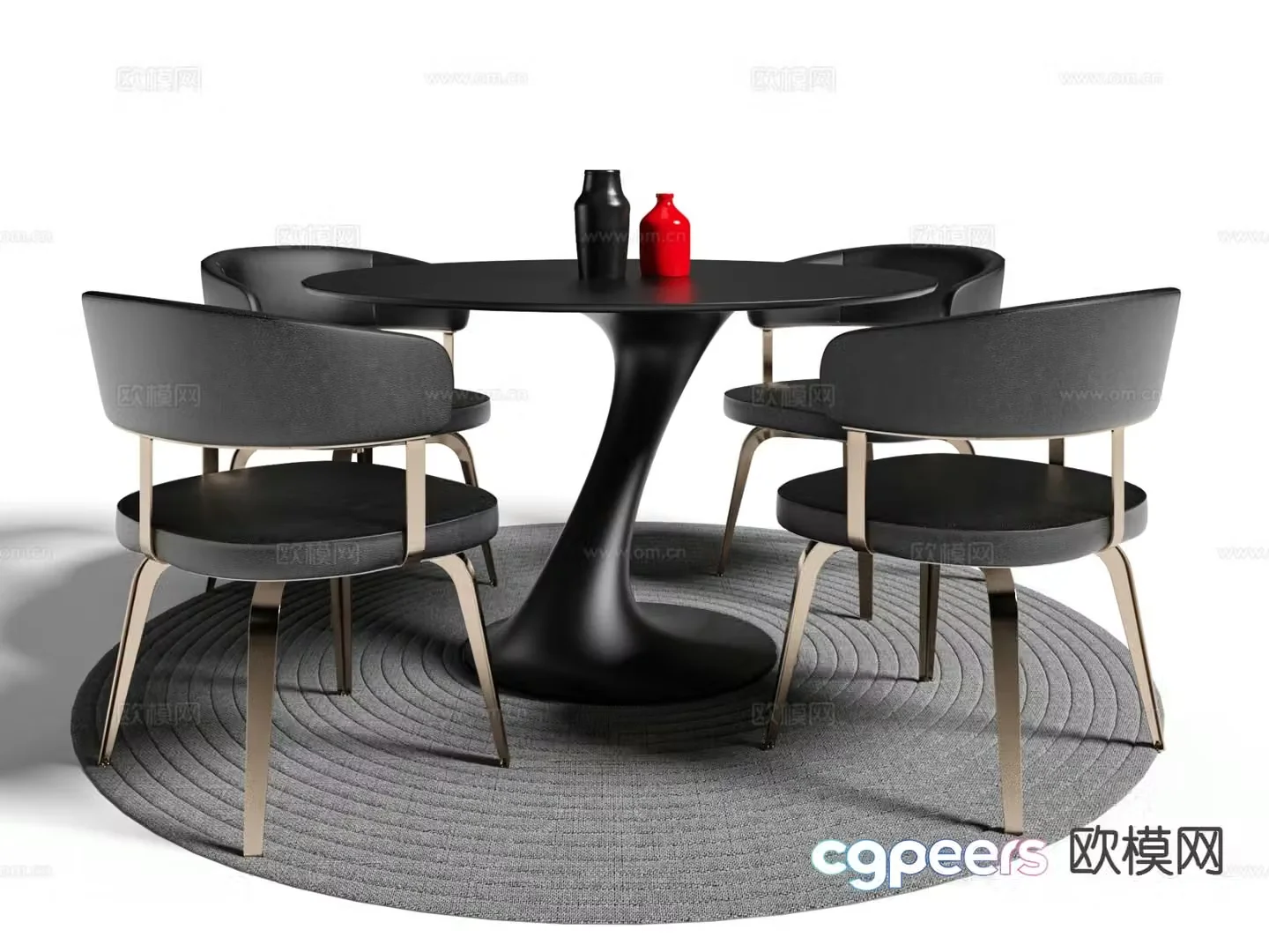 Modern round dining table and chairs 3d model