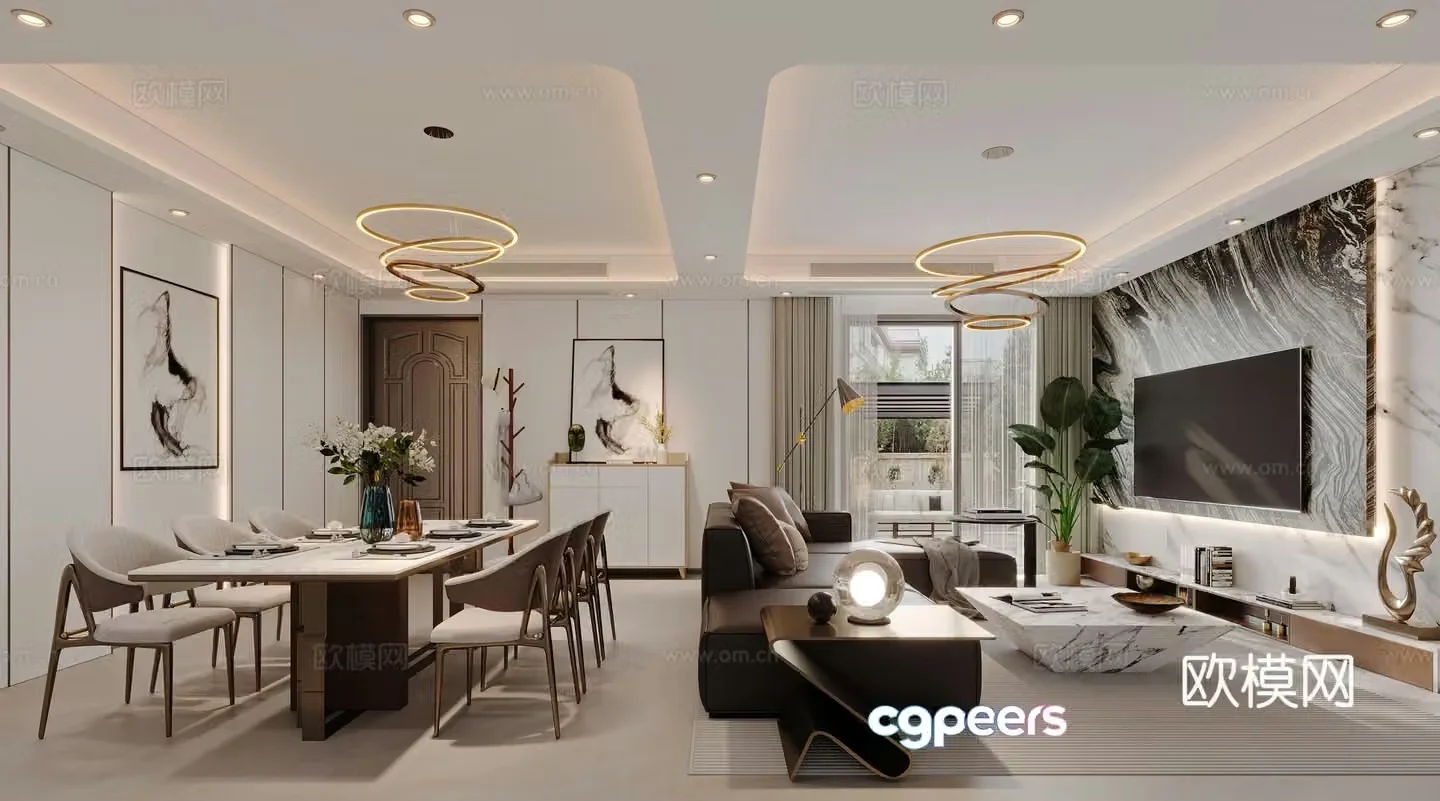 Modern living and dining room 3d model
