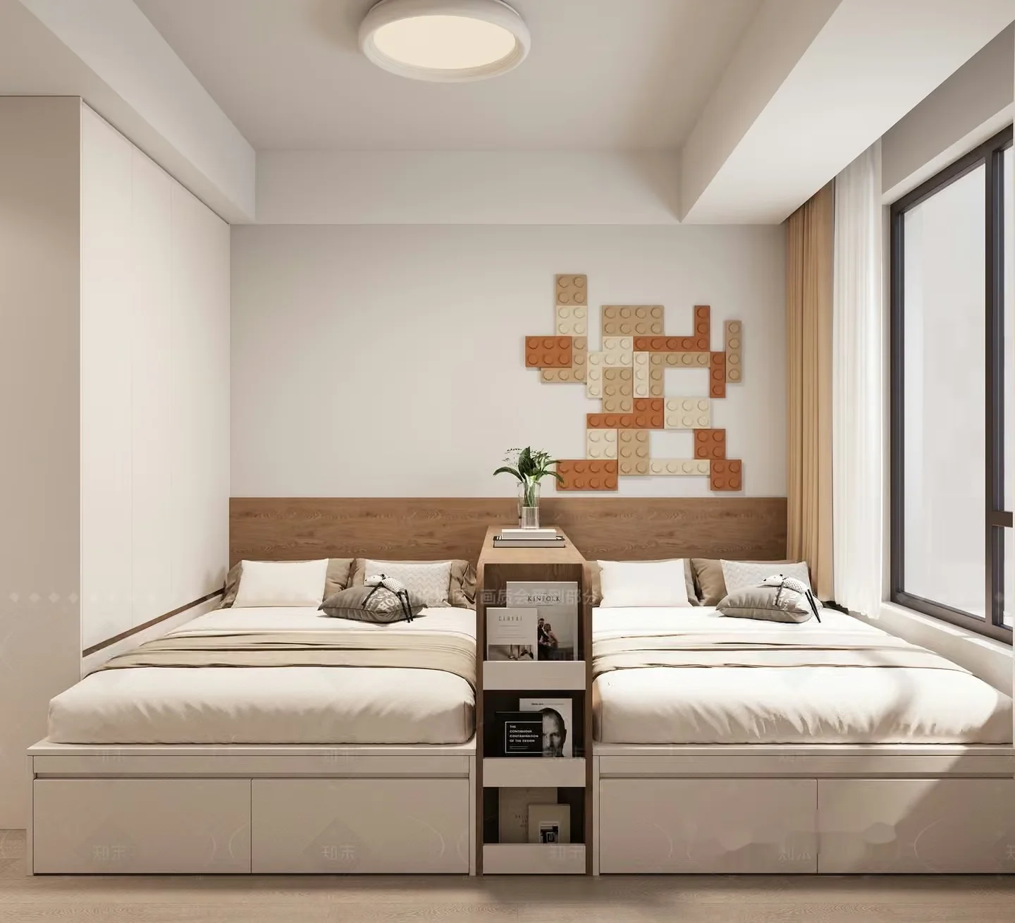Modern Twin Bedroom 3D Model – 19831 – VRAY Render