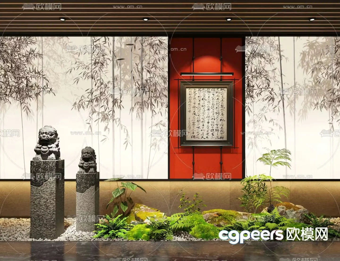 New Chinese style indoor landscaping plant landscaping 3D model