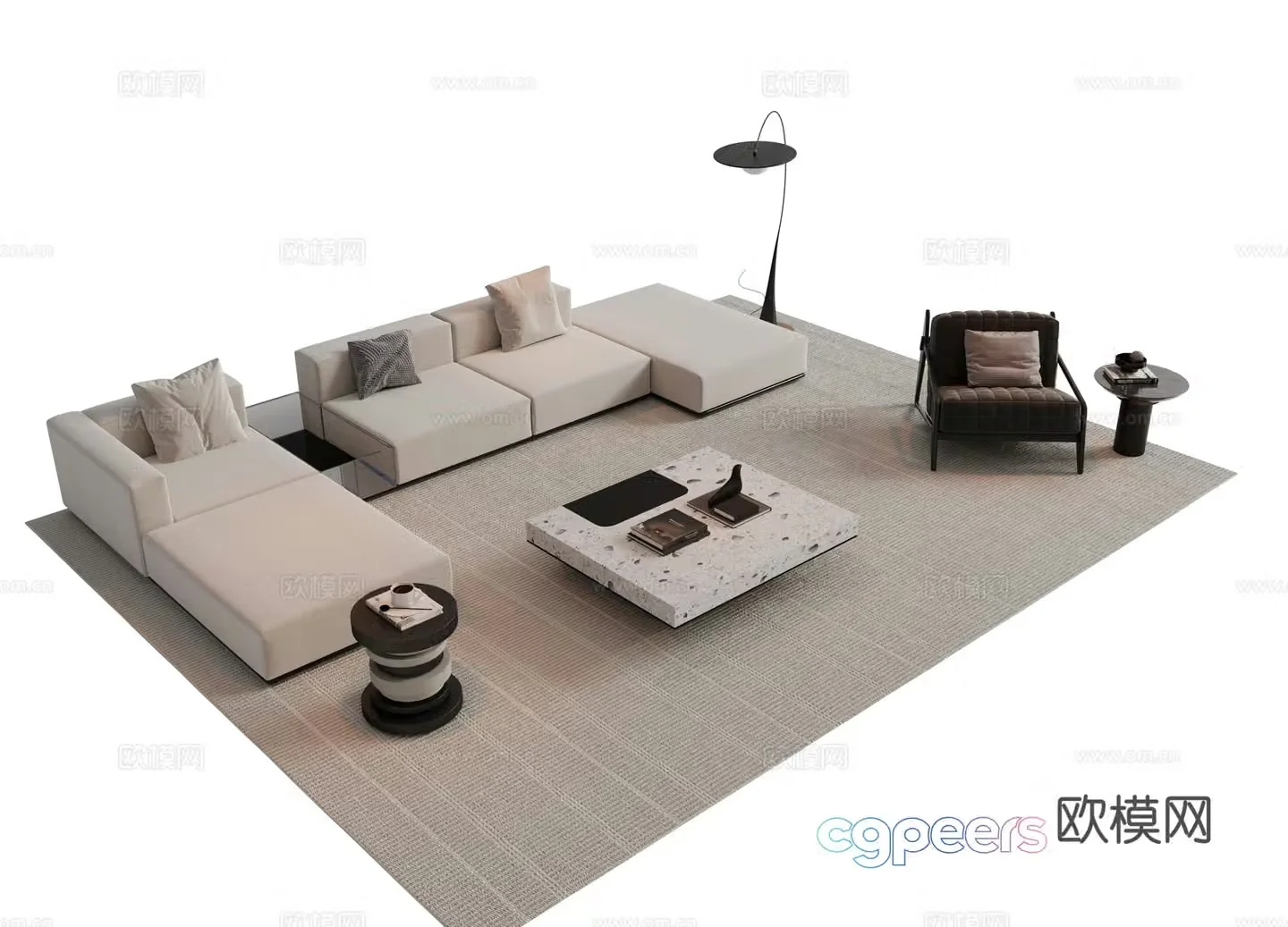 Italian style stitching sofa combination sofa 3D model