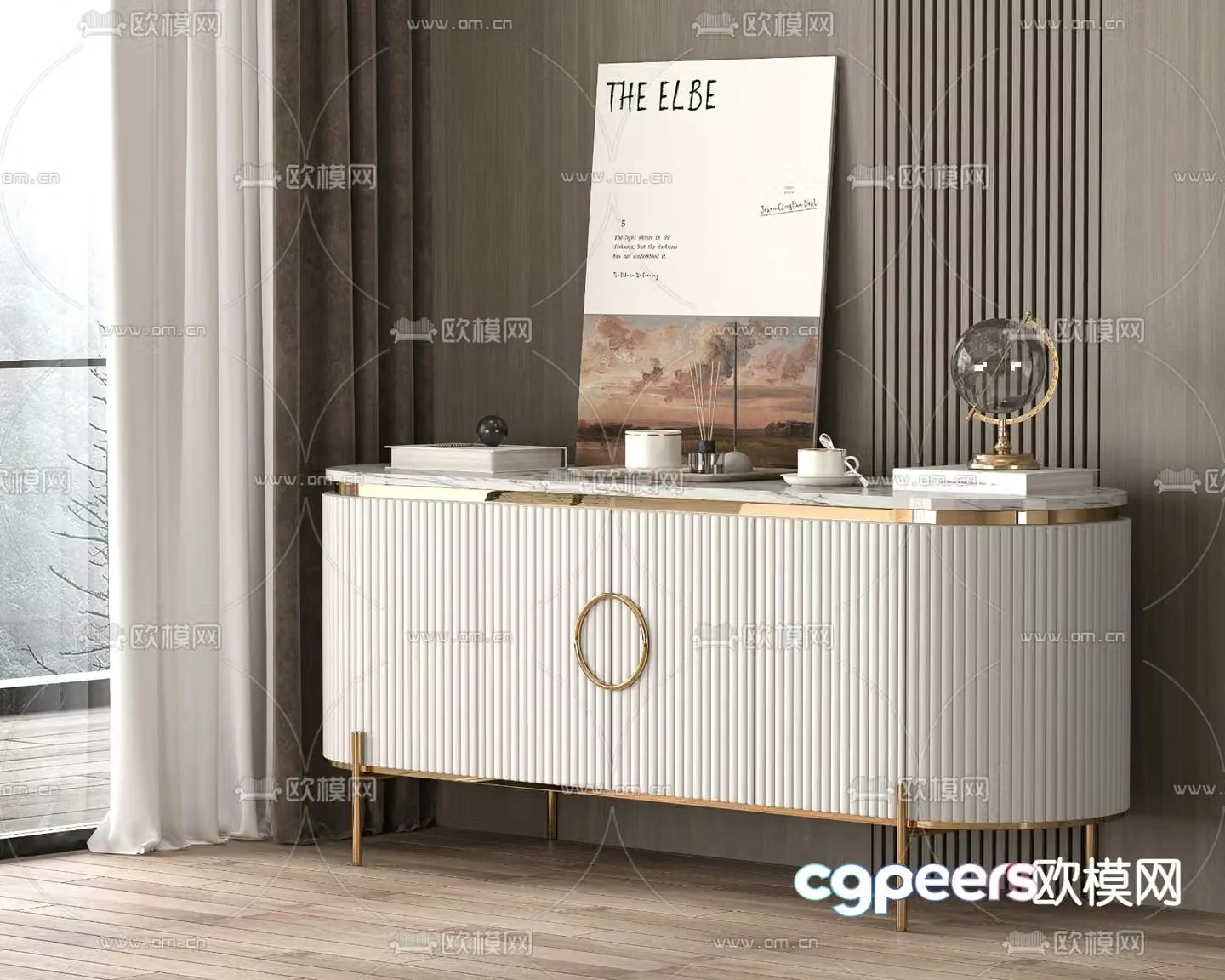 Light luxury entrance cabinet side cabinet 3D model