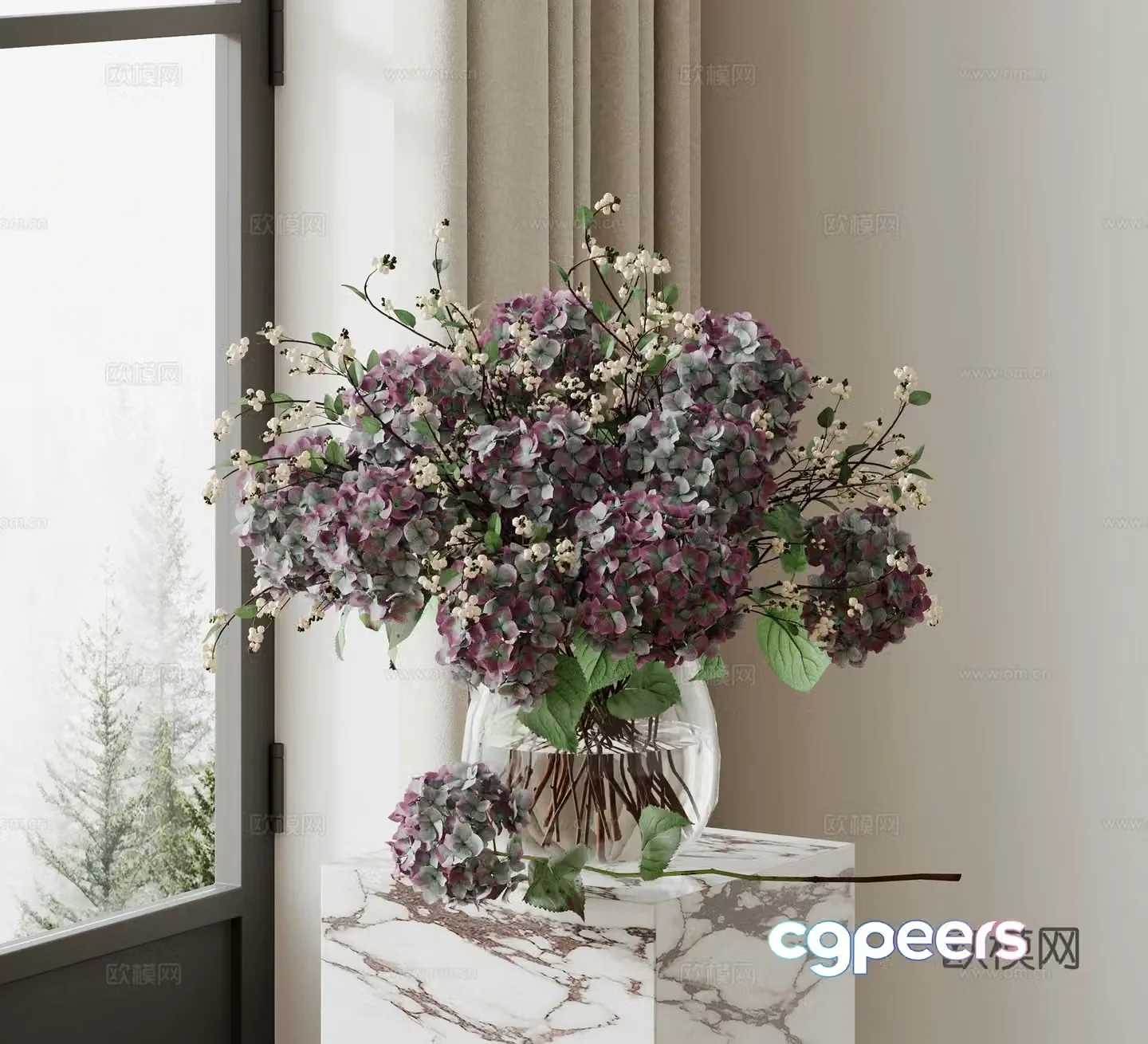Modern flower art green plants ornaments 3D model