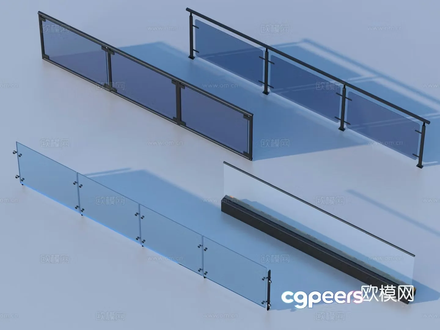 Glass Rail Handrail Fence Guardrail Railing 3d Model
