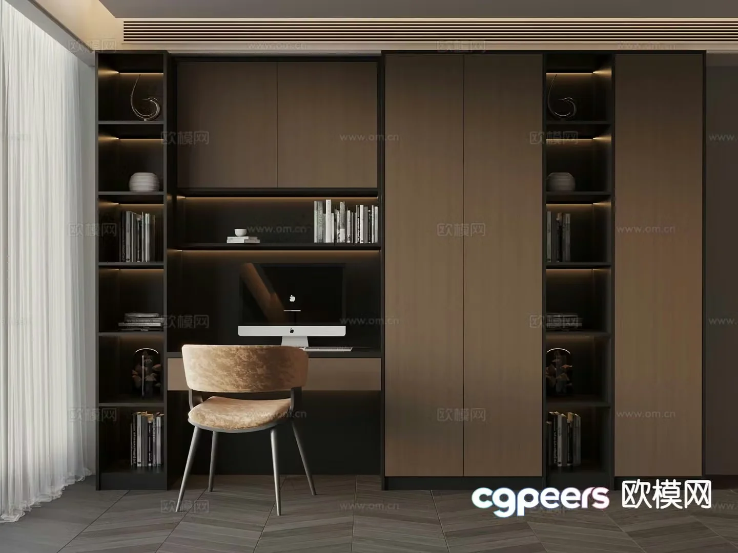 Italian bookcase integrated cabinet 3d model