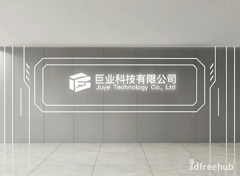 Modern Gray Wall With White Logo And Text 3D Model – 20499 – VRAY Render