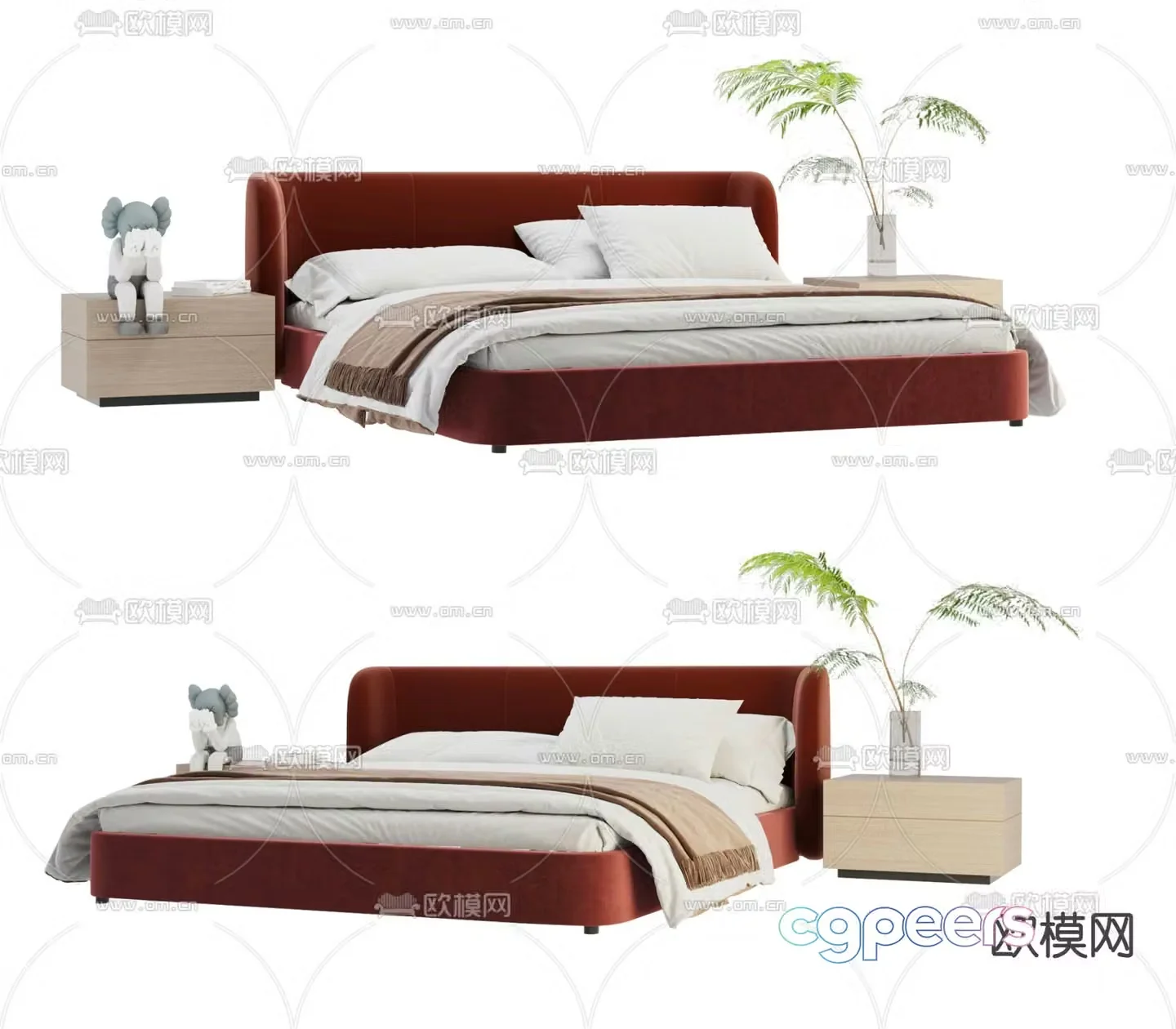 Modern soft bed double bed 3d model