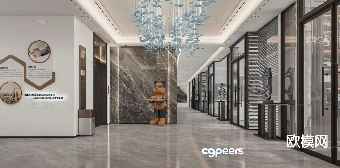 Light luxury elevator room 3D model of elevator hall