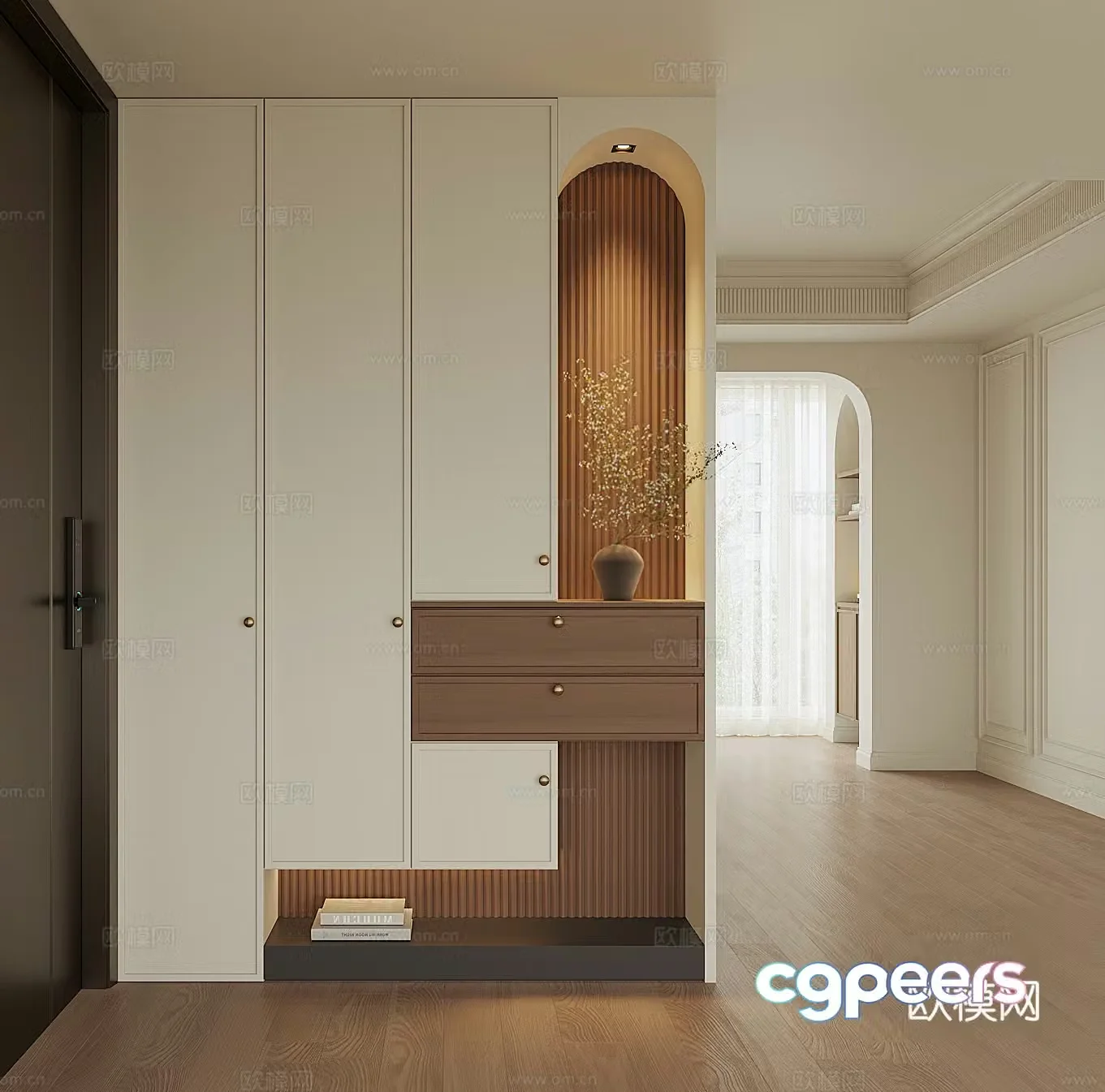 Modern French door-to-door shoe cabinet 3D model