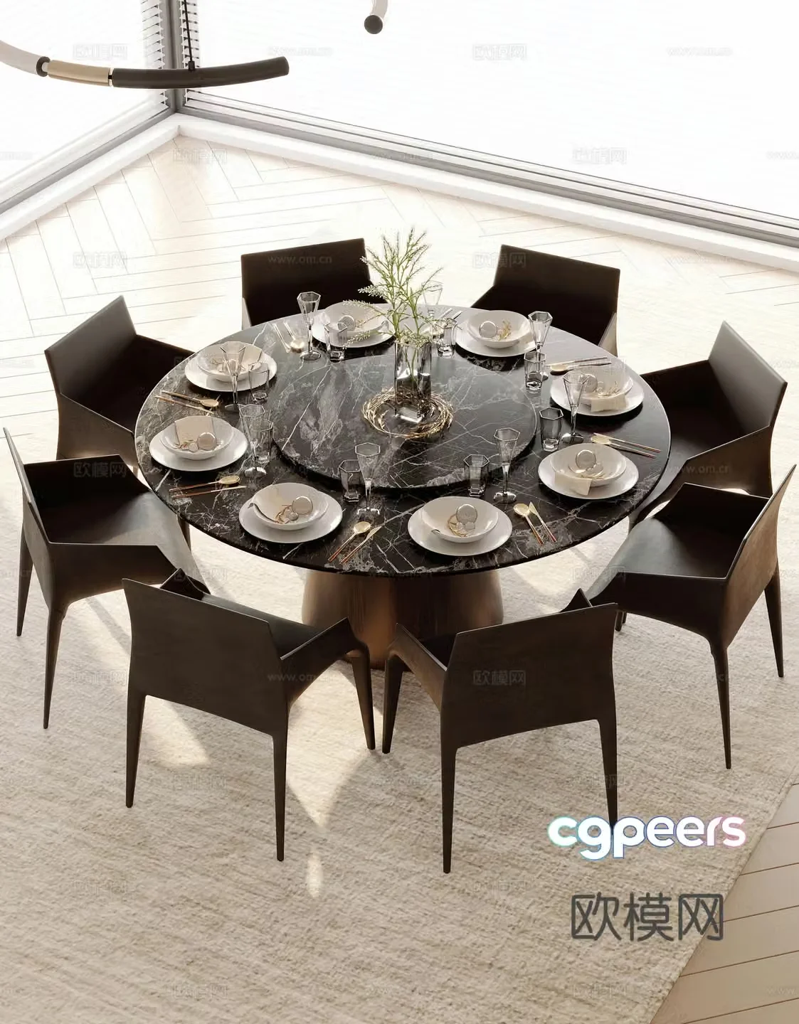 Modern round dining table and chairs 3d model