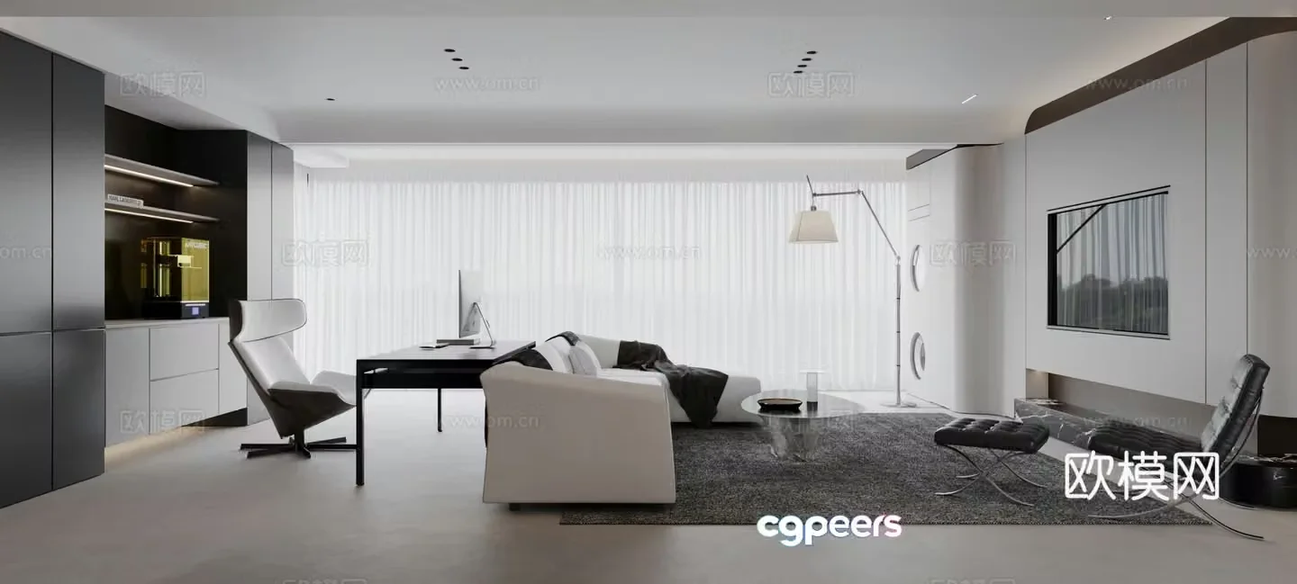 Modern living and dining room sofa coffee table carpet living room 3d model