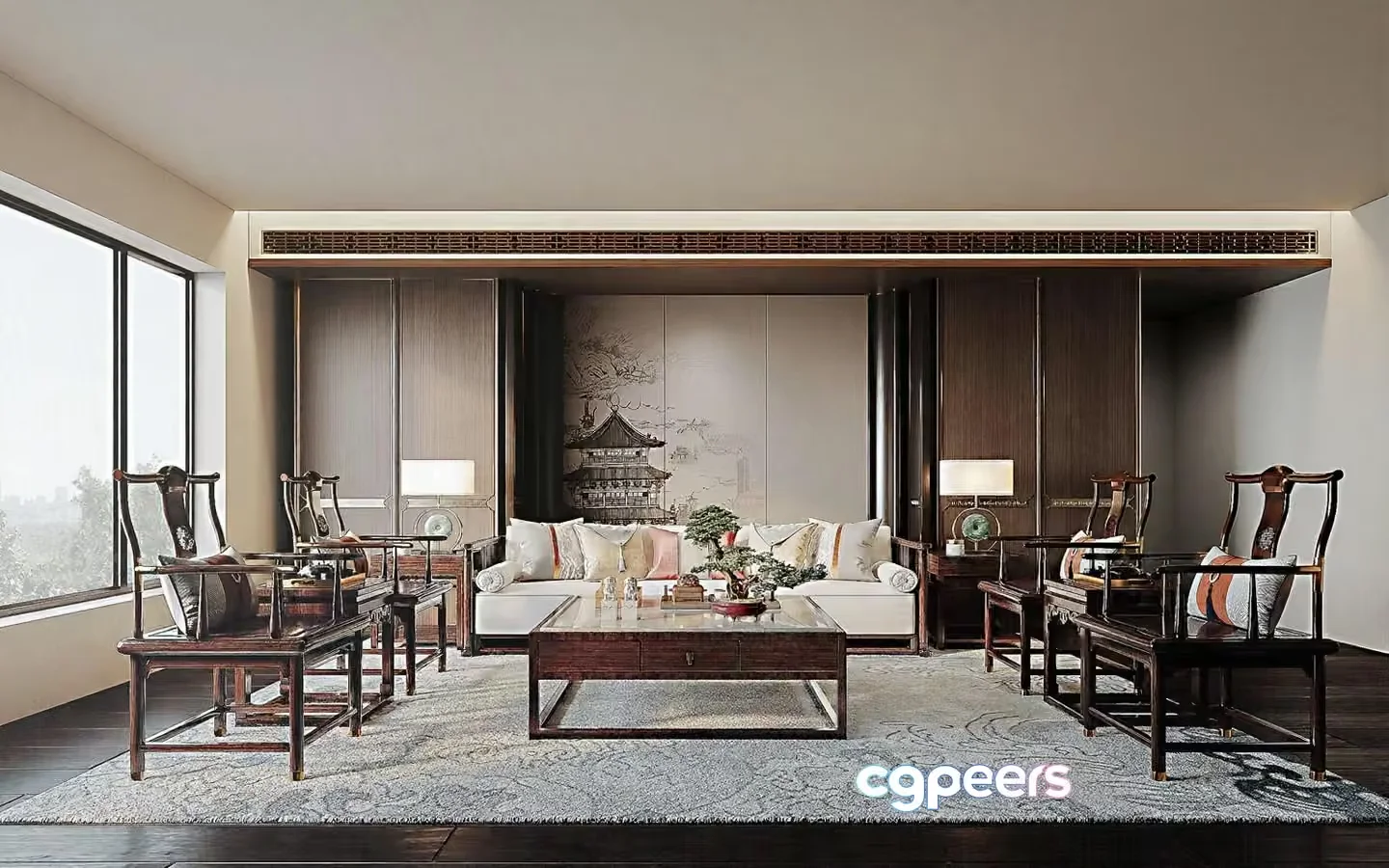 Modern Asian-Inspired Living Room 3D Model – 1992 – VRAY Render
