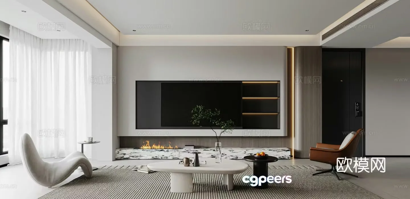 Modern light luxury living and dining room 3D model