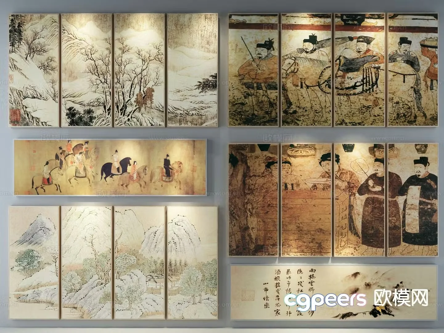 New Chinese style decorative painting figure painting hanging painting 3D model