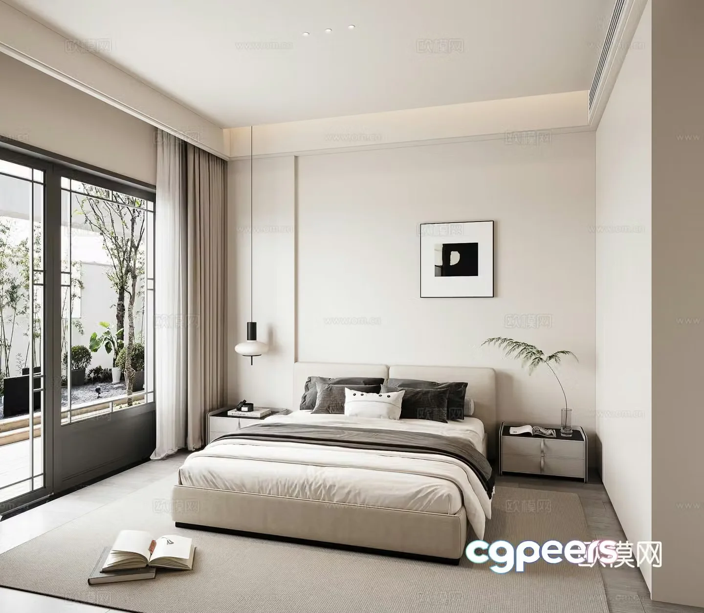 Creamy Bedroom 3d Model
