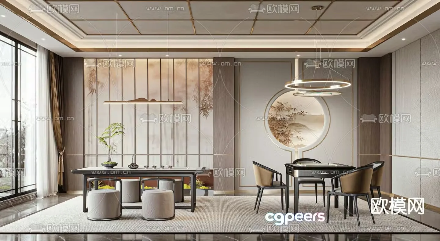 New Chinese style chess and card room tea room 3D model