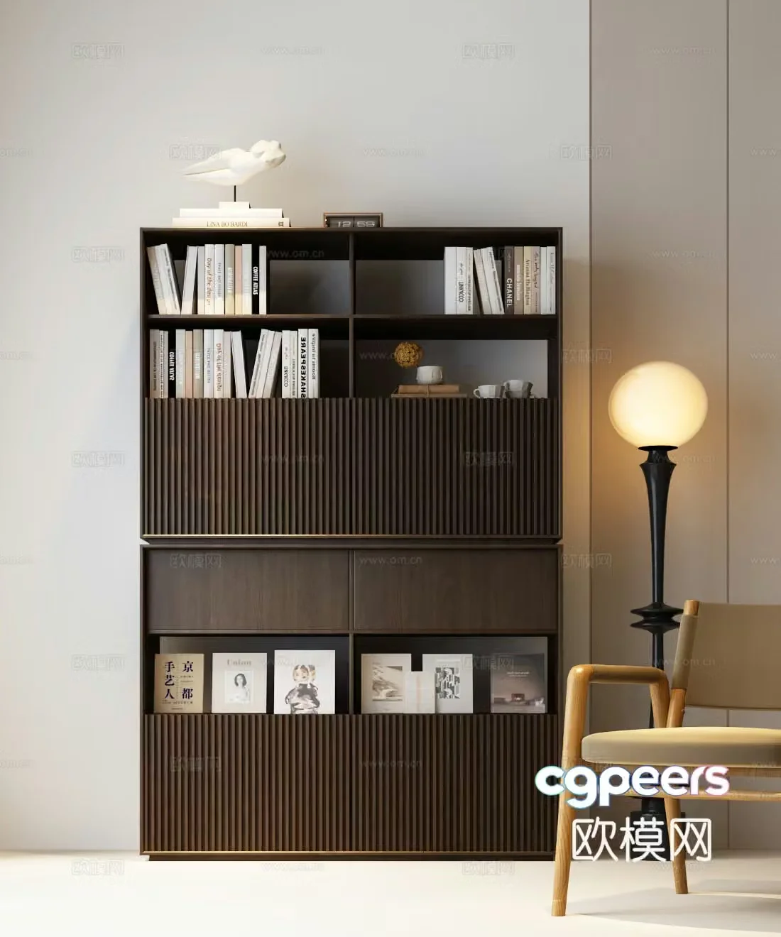 Modern bookcase Italian bookcase leisure chair floor lamp Modern Italian bookcase combination 3D model
