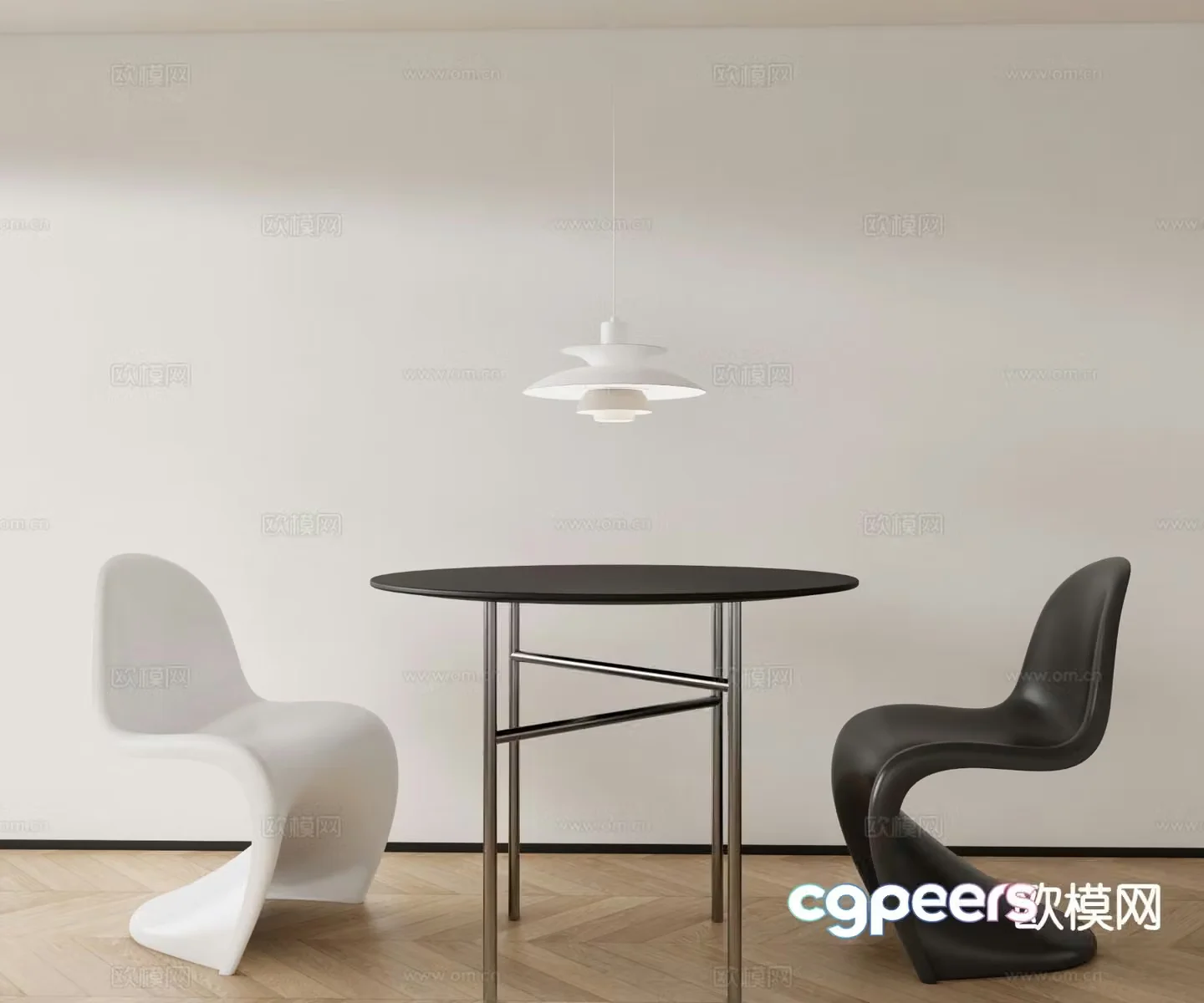 Modern round dining table and chairs 3d model