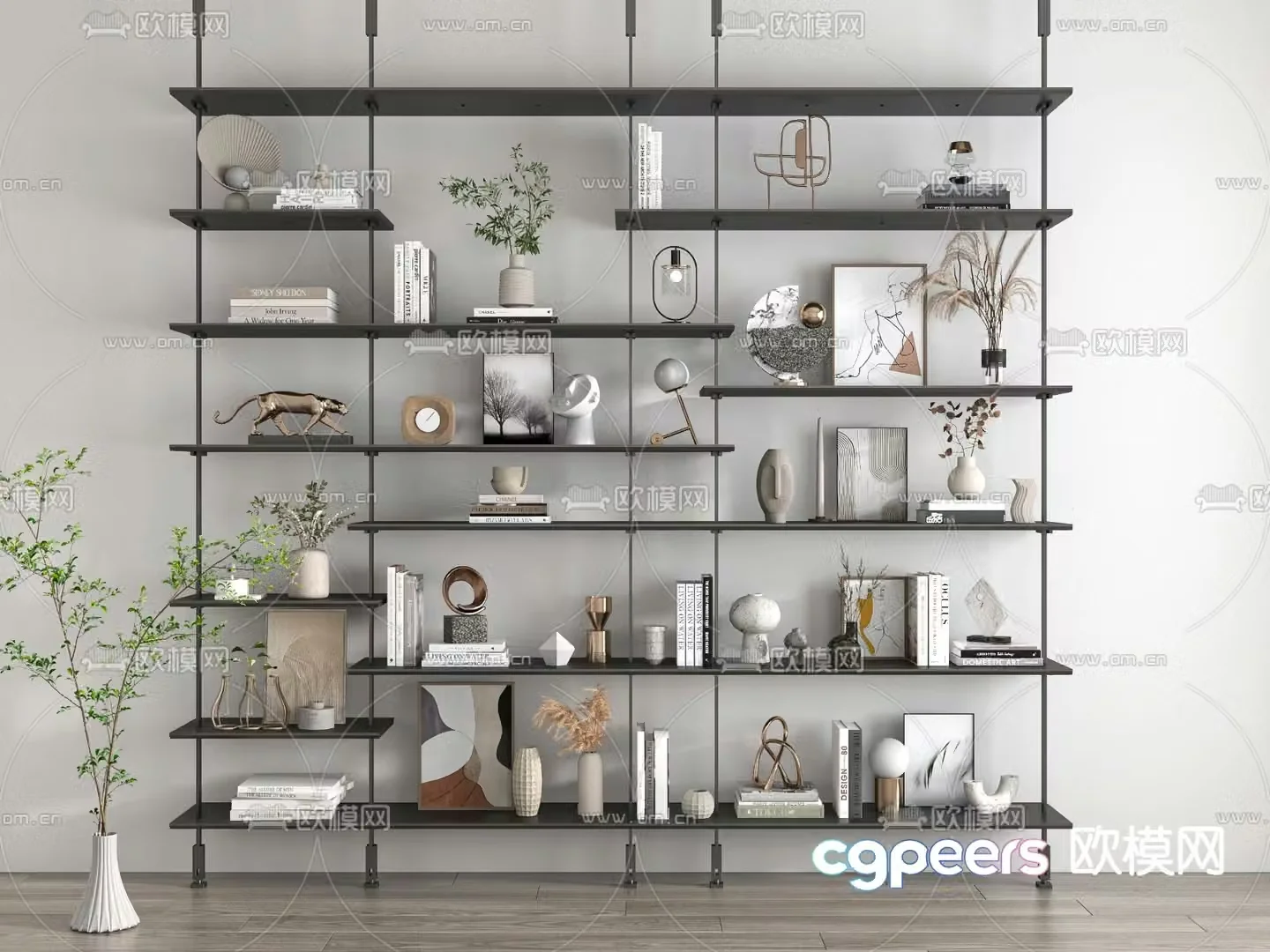 Wrought iron bookshelf shelf display rack 3d model