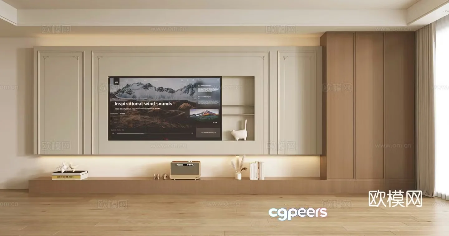 French TV background wall TV cabinet 3d model