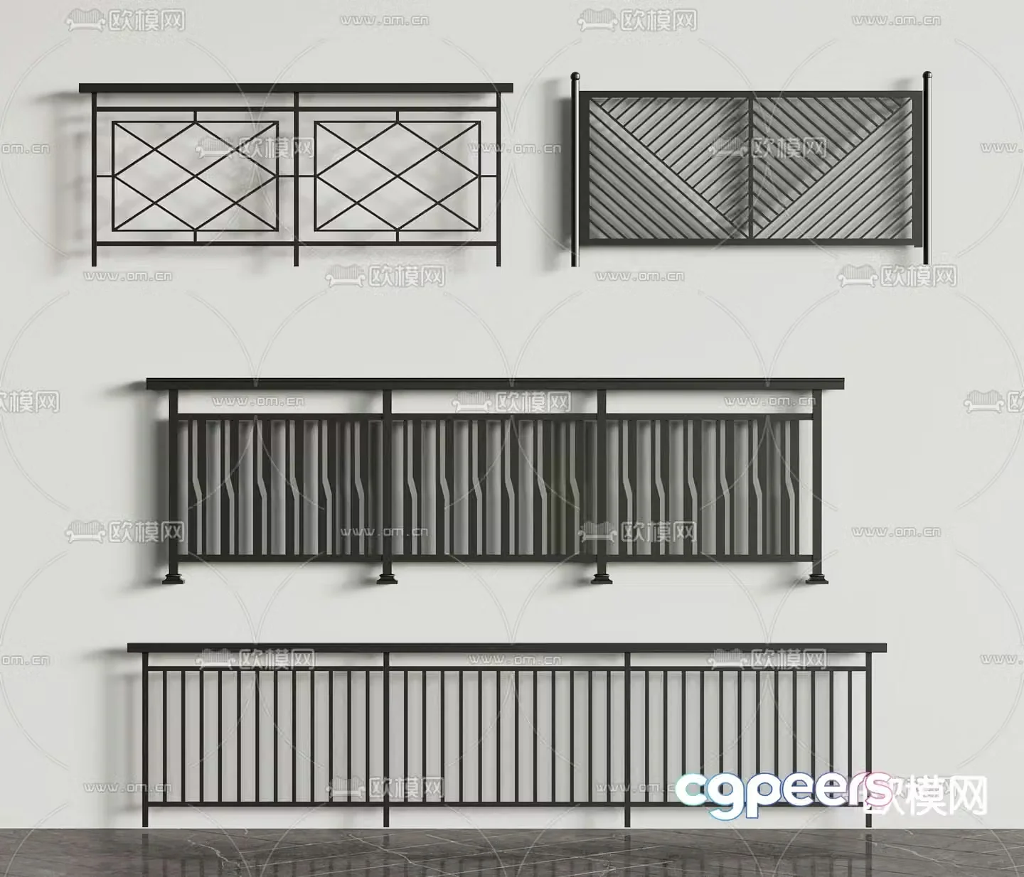 Wrought iron railing guardrail fence 3d model