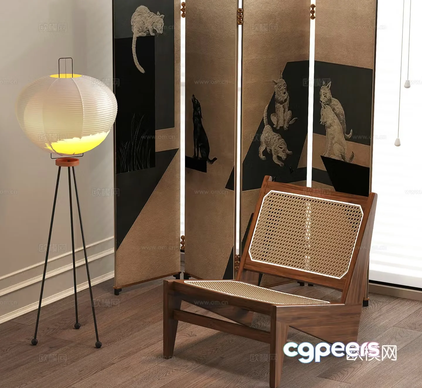French floor lamp screen partition screen single chair 3d model