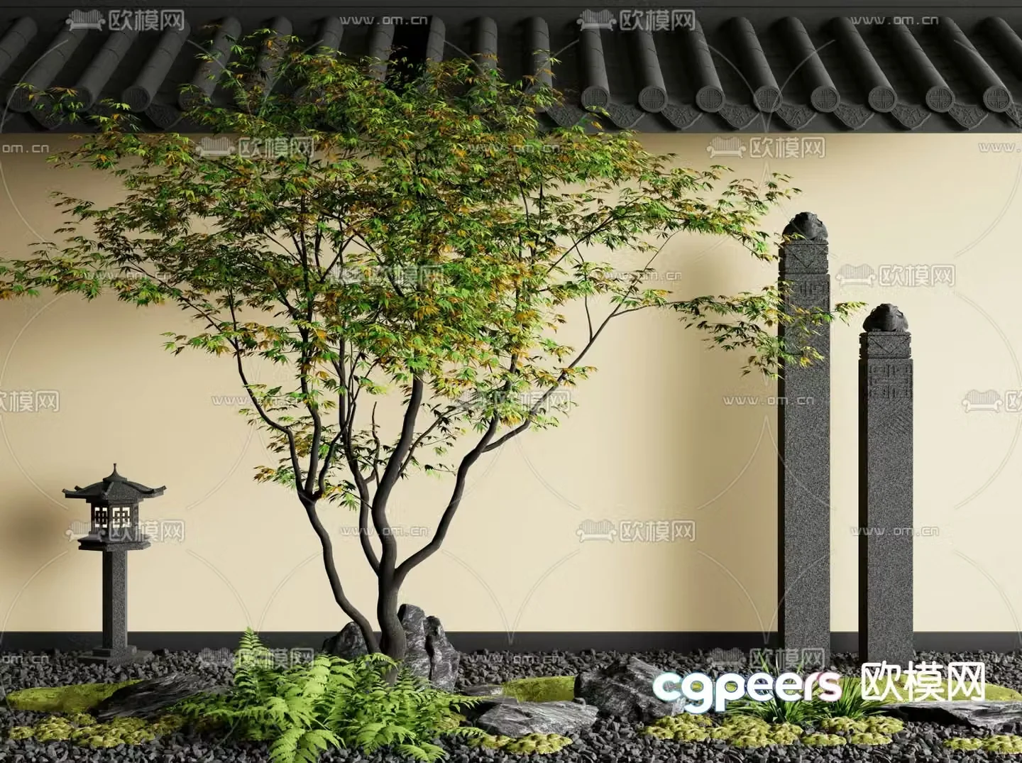 Courtyard landscape tree 3d model
