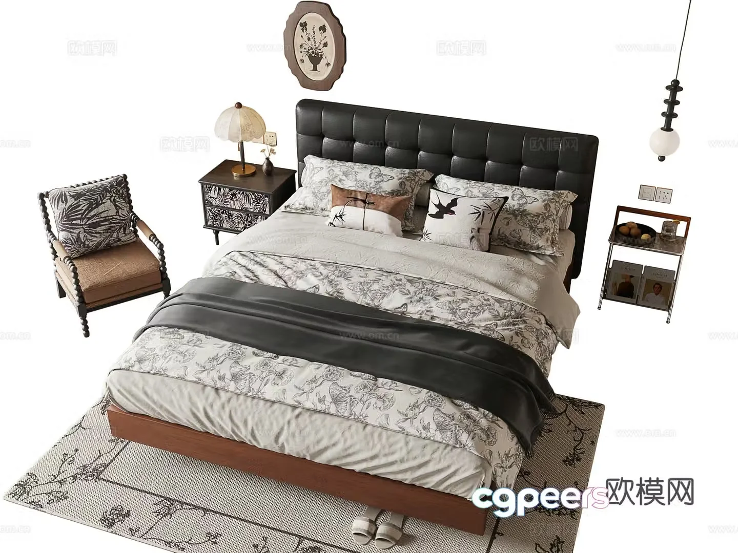 Medieval style double bed 3d model