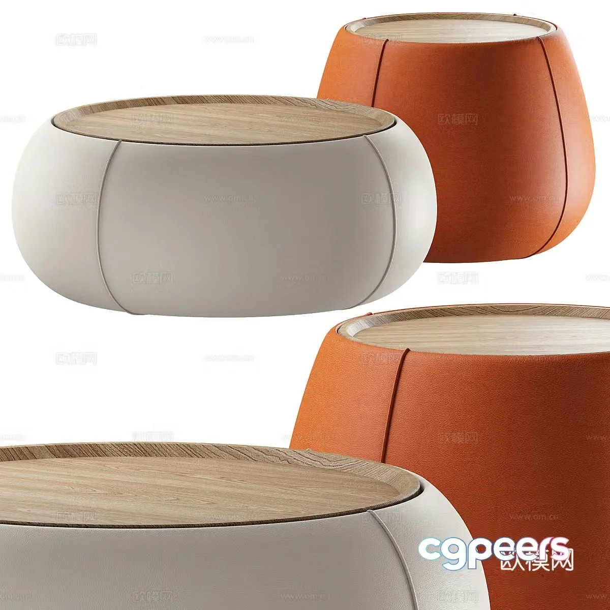 New Chinese style light luxury leather round coffee table 3D model