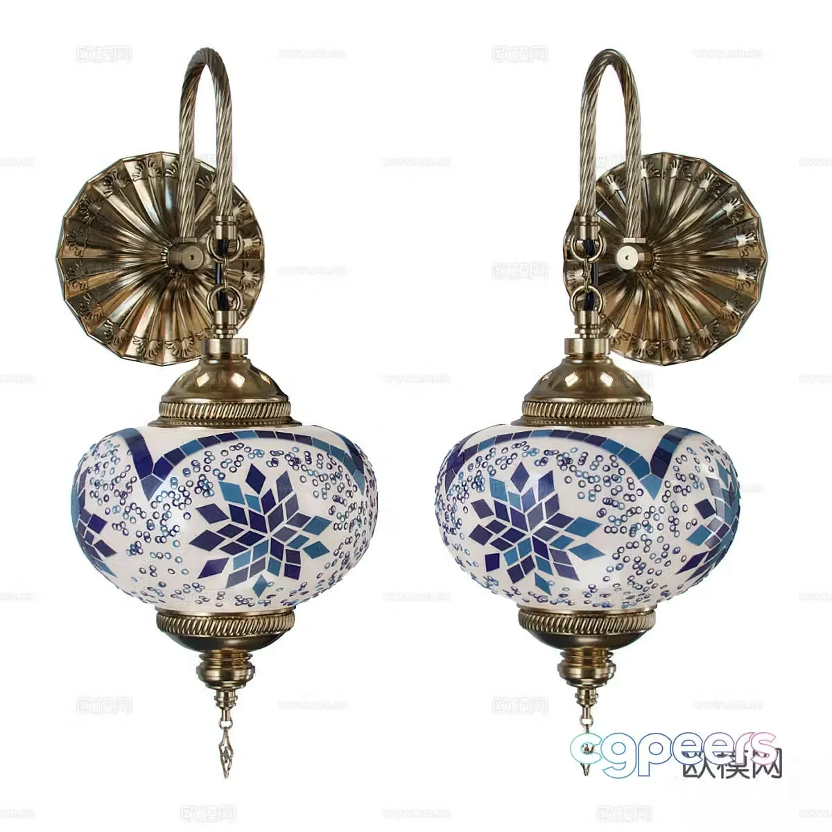 New Chinese blue and white porcelain wall lamp 3D model