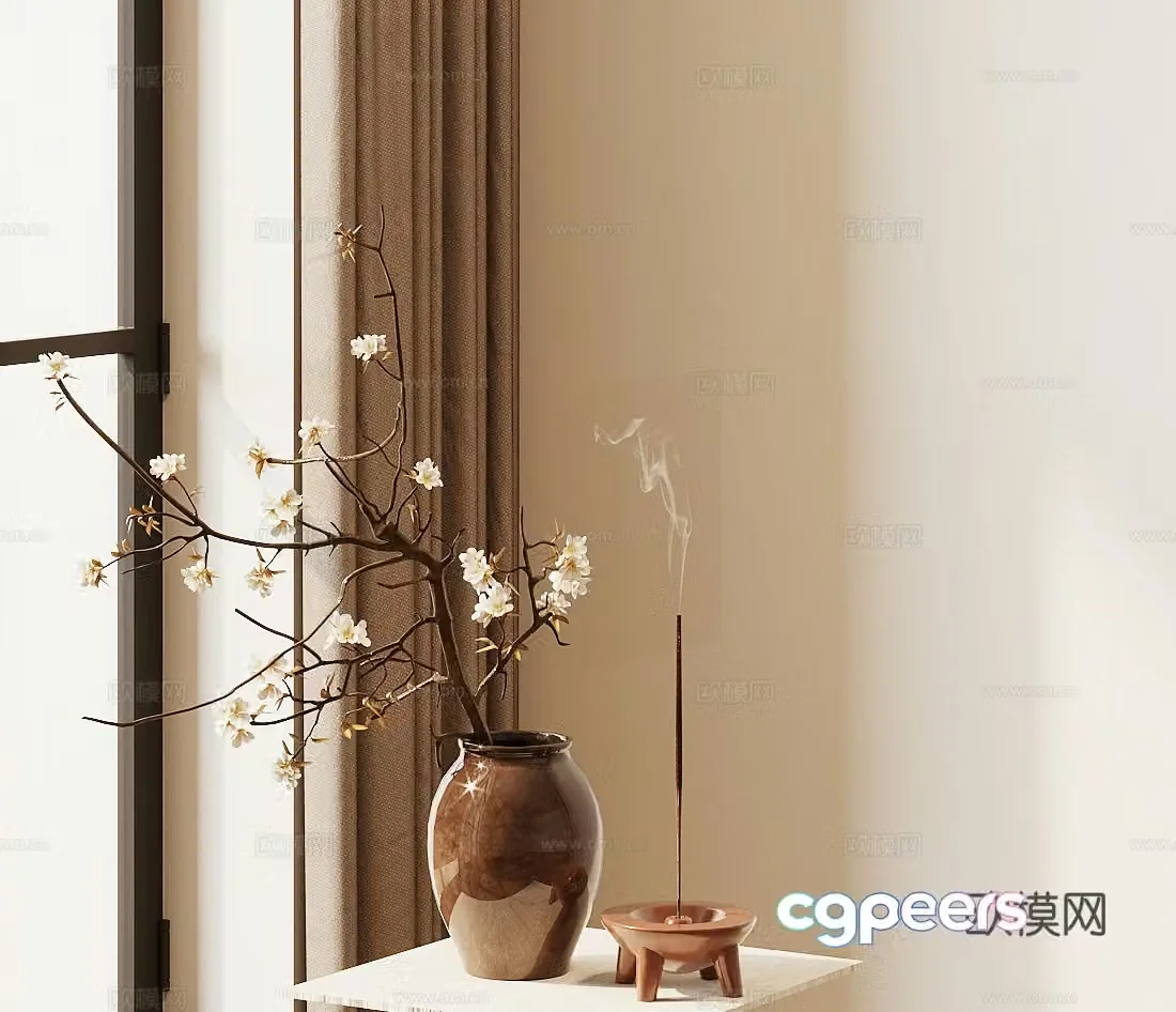 New Chinese style plum blossom peach blossom fake flower vase flower arrangement 3D model