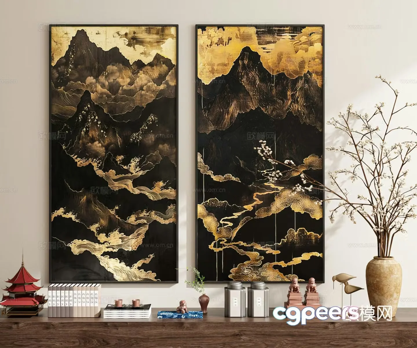 New Chinese style Zen hanging paintings decorative paintings 3D model