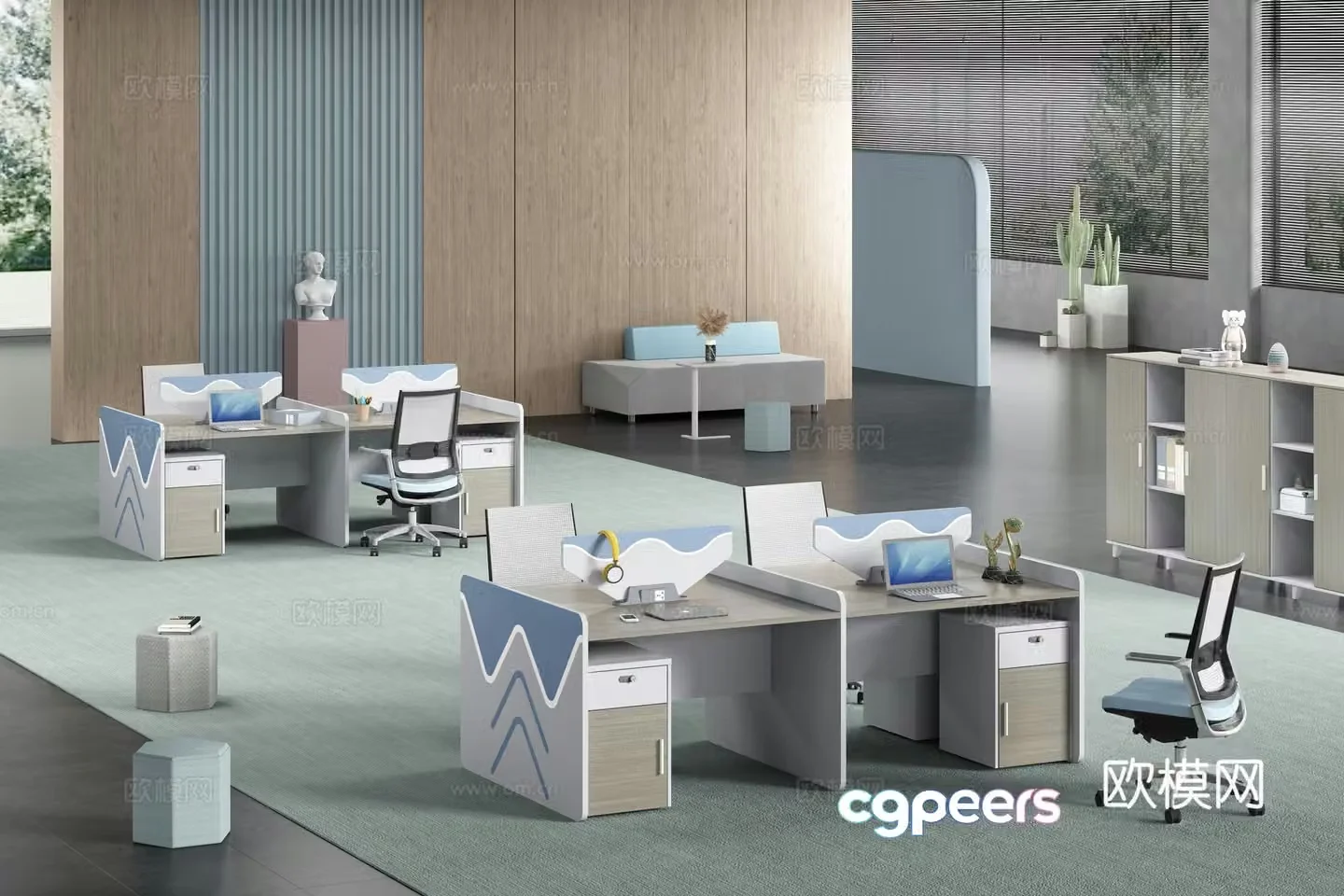 Working equipment office space office office area staff desk and chair 3d model