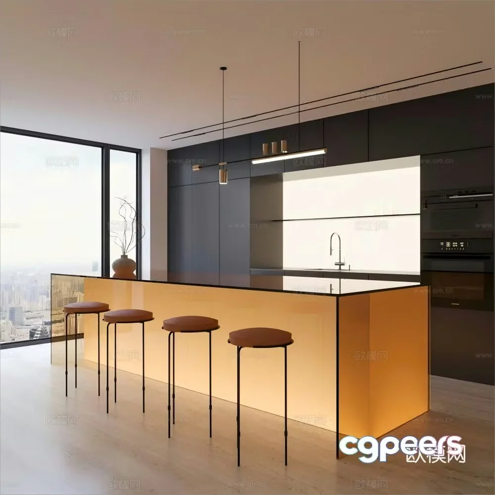 Modern open kitchen 3d model