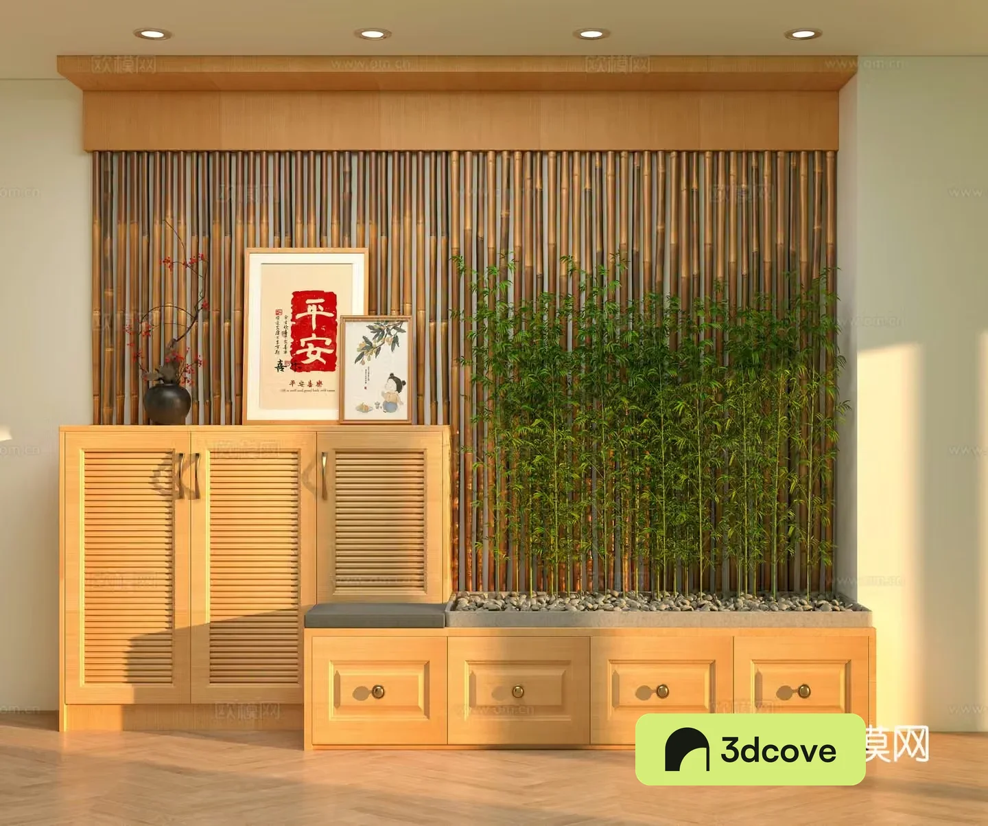 Chinese style log style entrance hall ornament landscaping