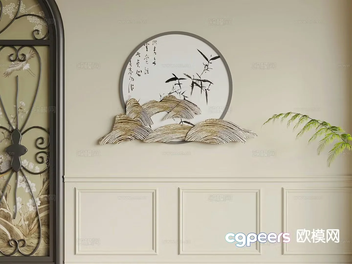 New Chinese style wall decoration Zen round pendant 3D model