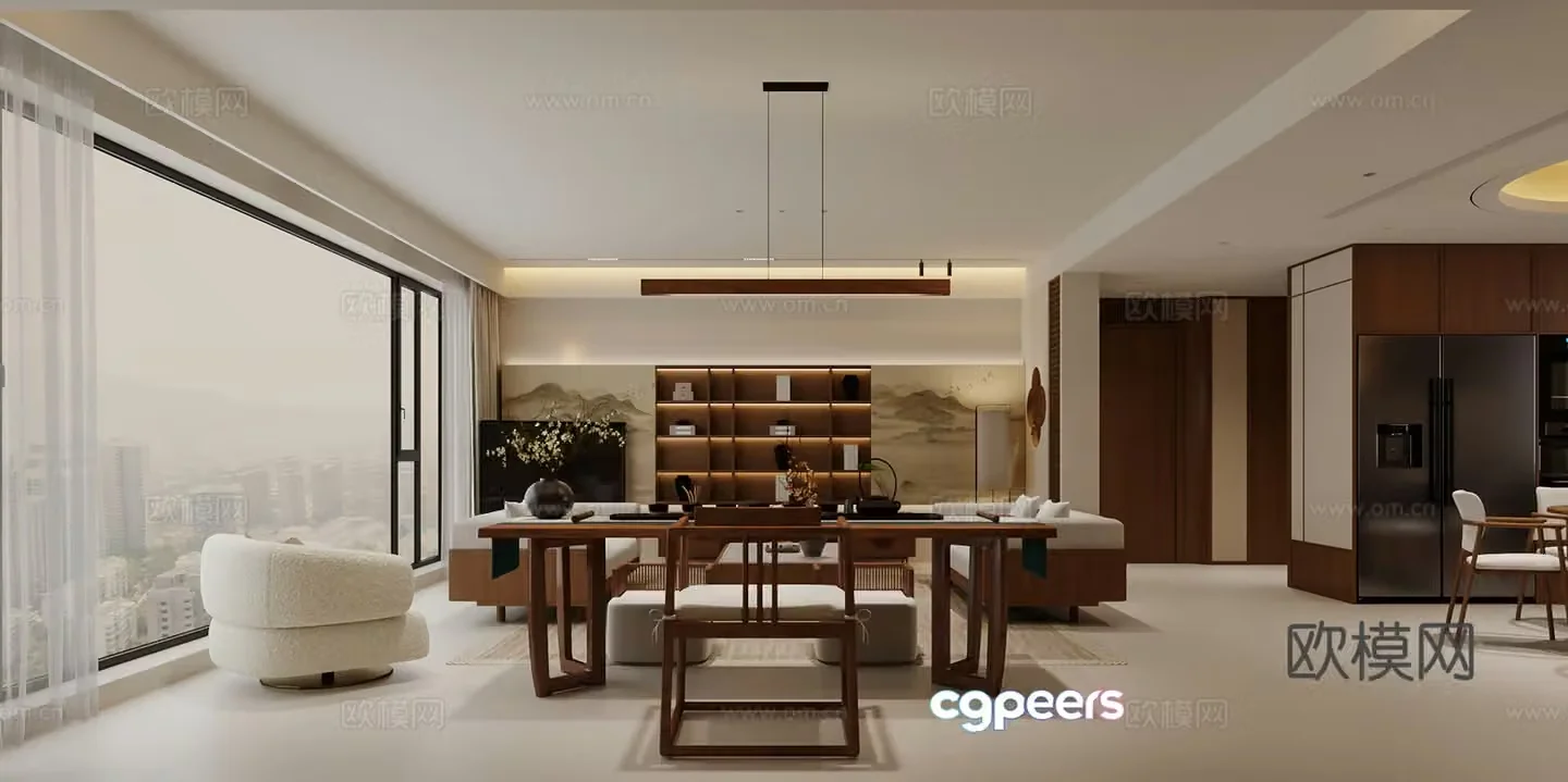 New Chinese style Song style aesthetics Living and dining room 3D model