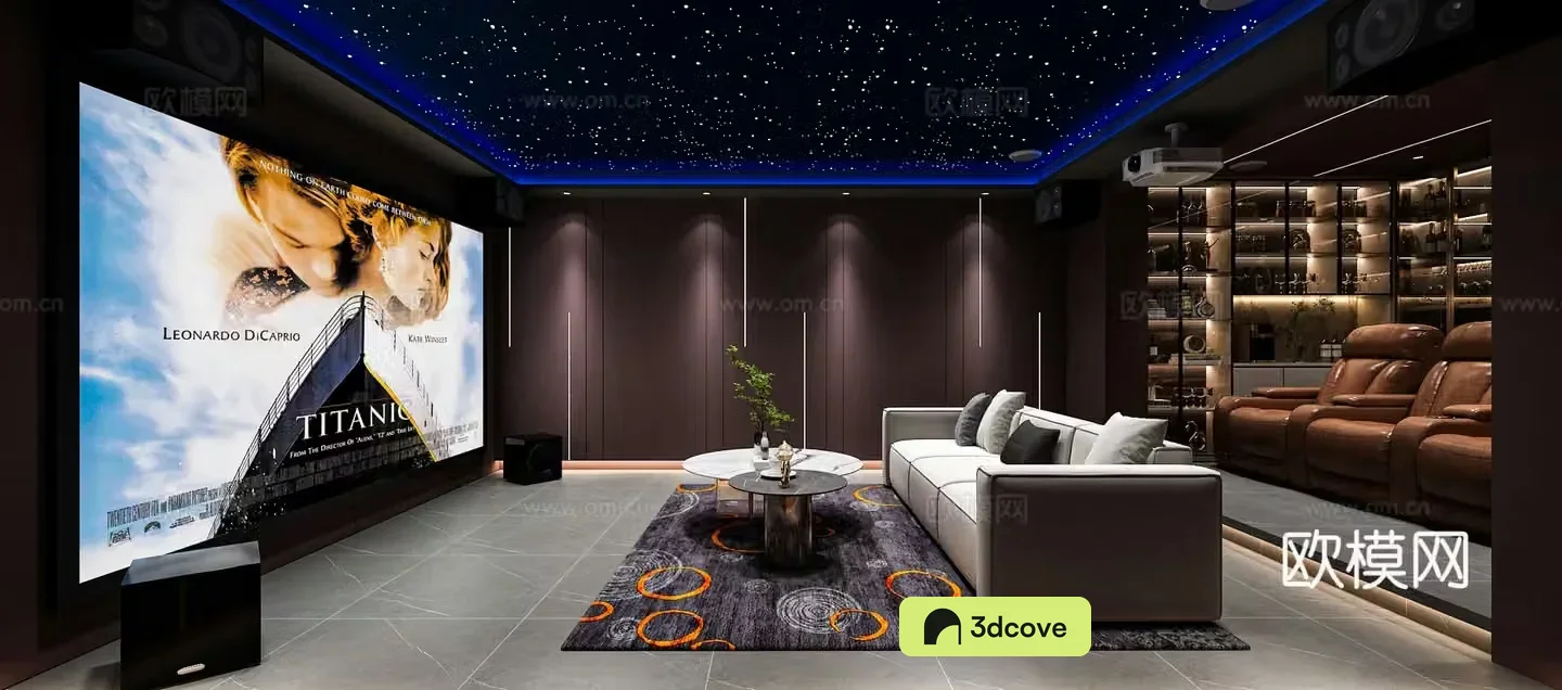 Modern audio and video studio multiplayer sofa wine cabinet starry sky top audio