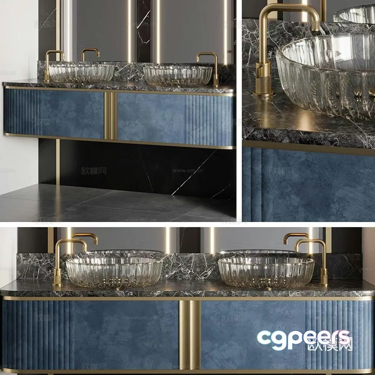 Modern light luxury double basin bathroom cabinet 3D model