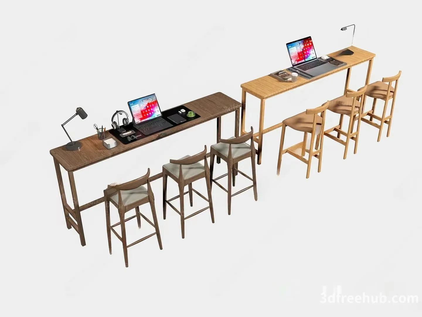 A Computer Workstation With Two Desks And Four Chairs 3D Model – 20474 – VRAY Render