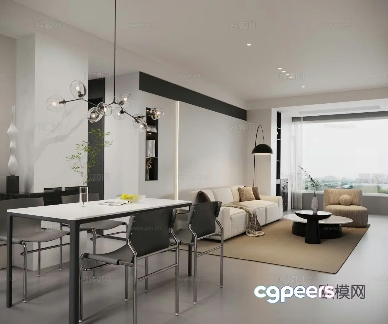 Modern minimalist living room horizontal living room high-end gray living room black white gray living room 3D model