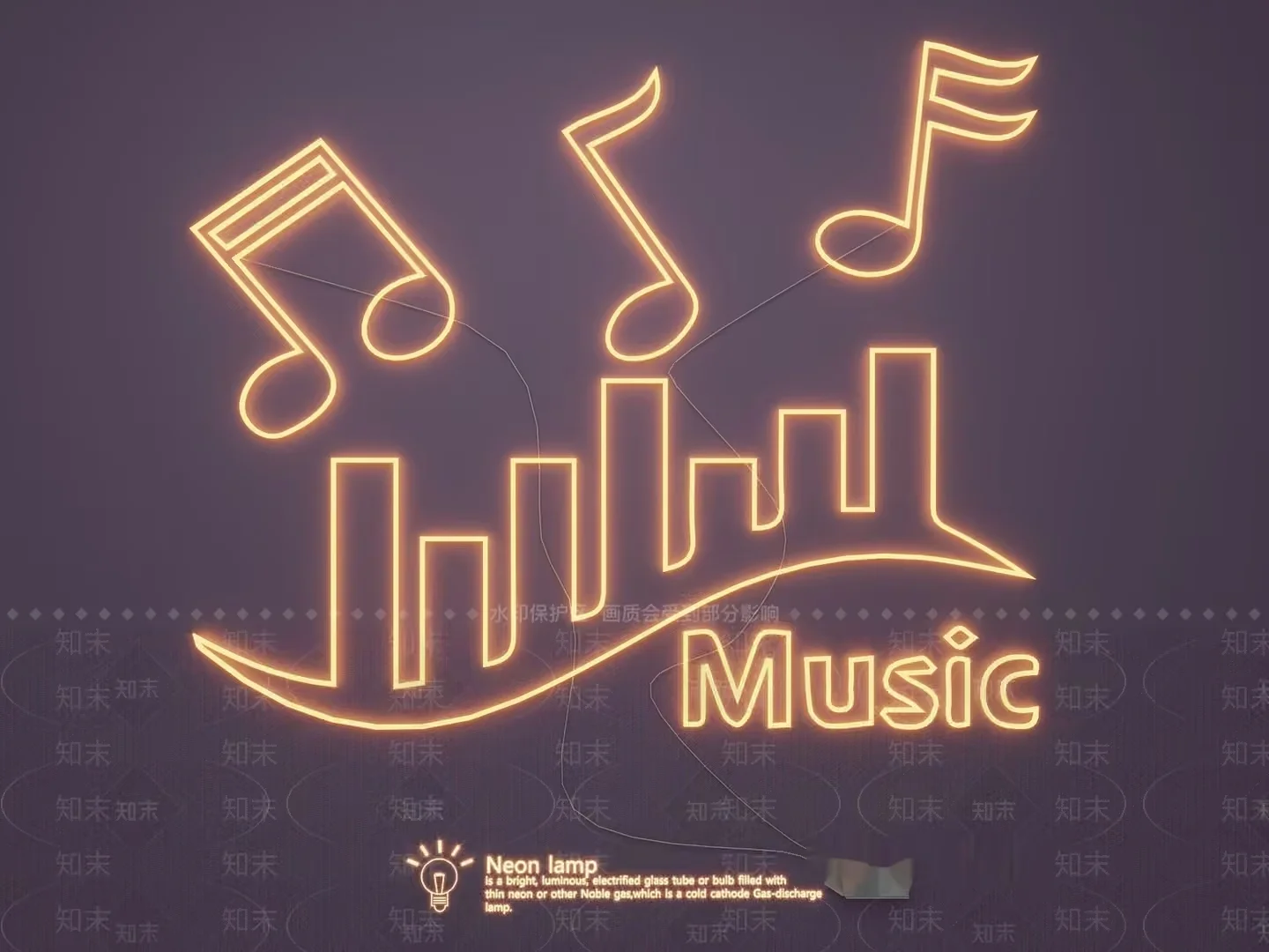A Neon Music-Themed Graphic 3D Model – 581 – VRAY Render