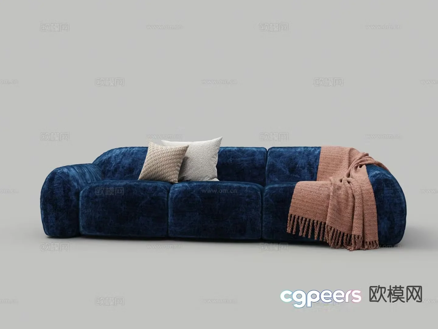 Modern blue sofa velvet sofa three person sofa 3d model