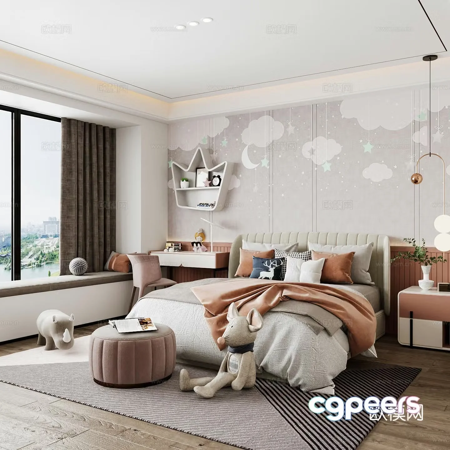 Modern children’s room boy’s room girl’s room children’s bed children’s wardrobe children’s desk 3d model