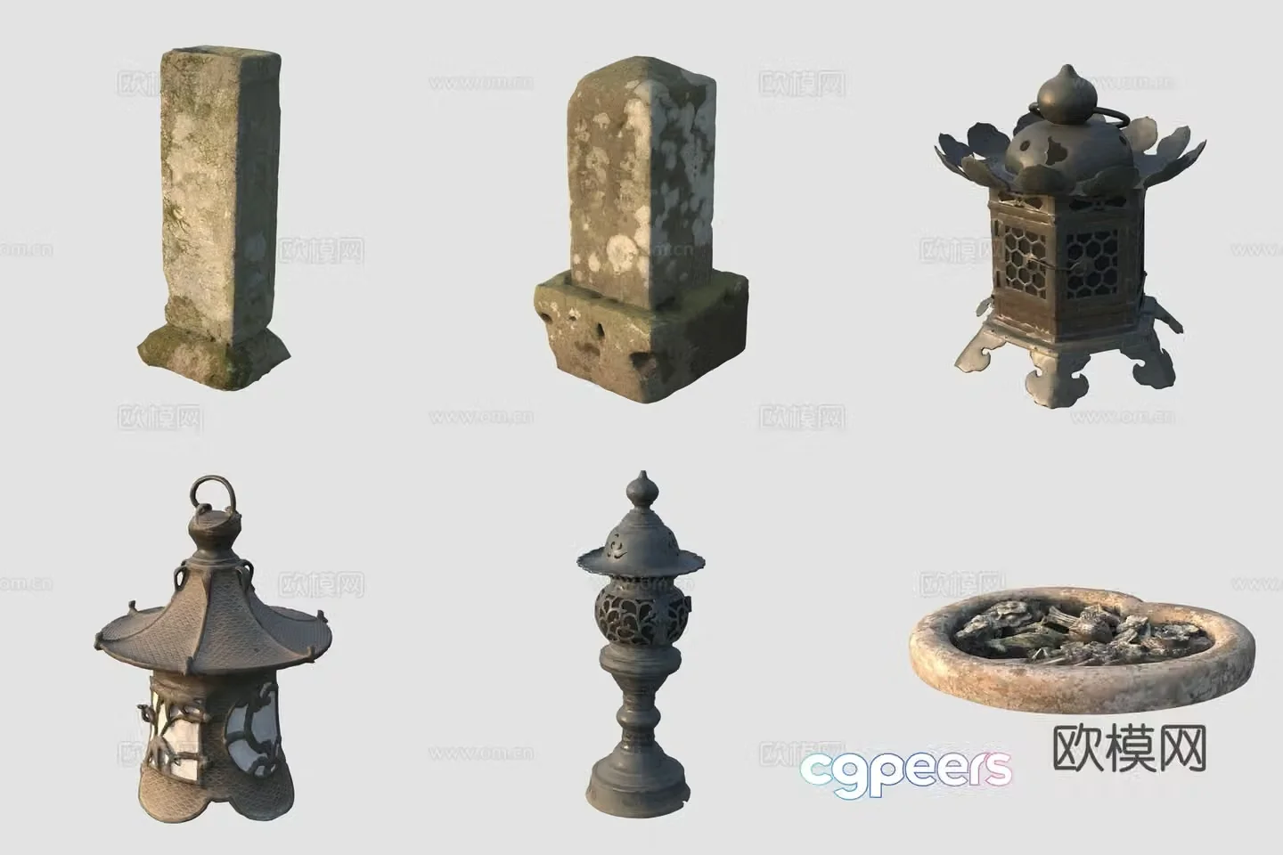 Ancient stone carving pillar stone tablet incense burner 3D model
