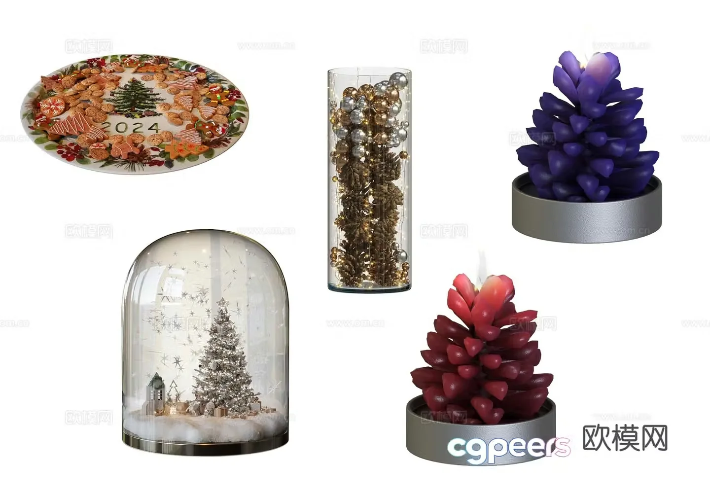 Candle ornaments Gift ornaments Plate ornaments Festive ornaments 3d model