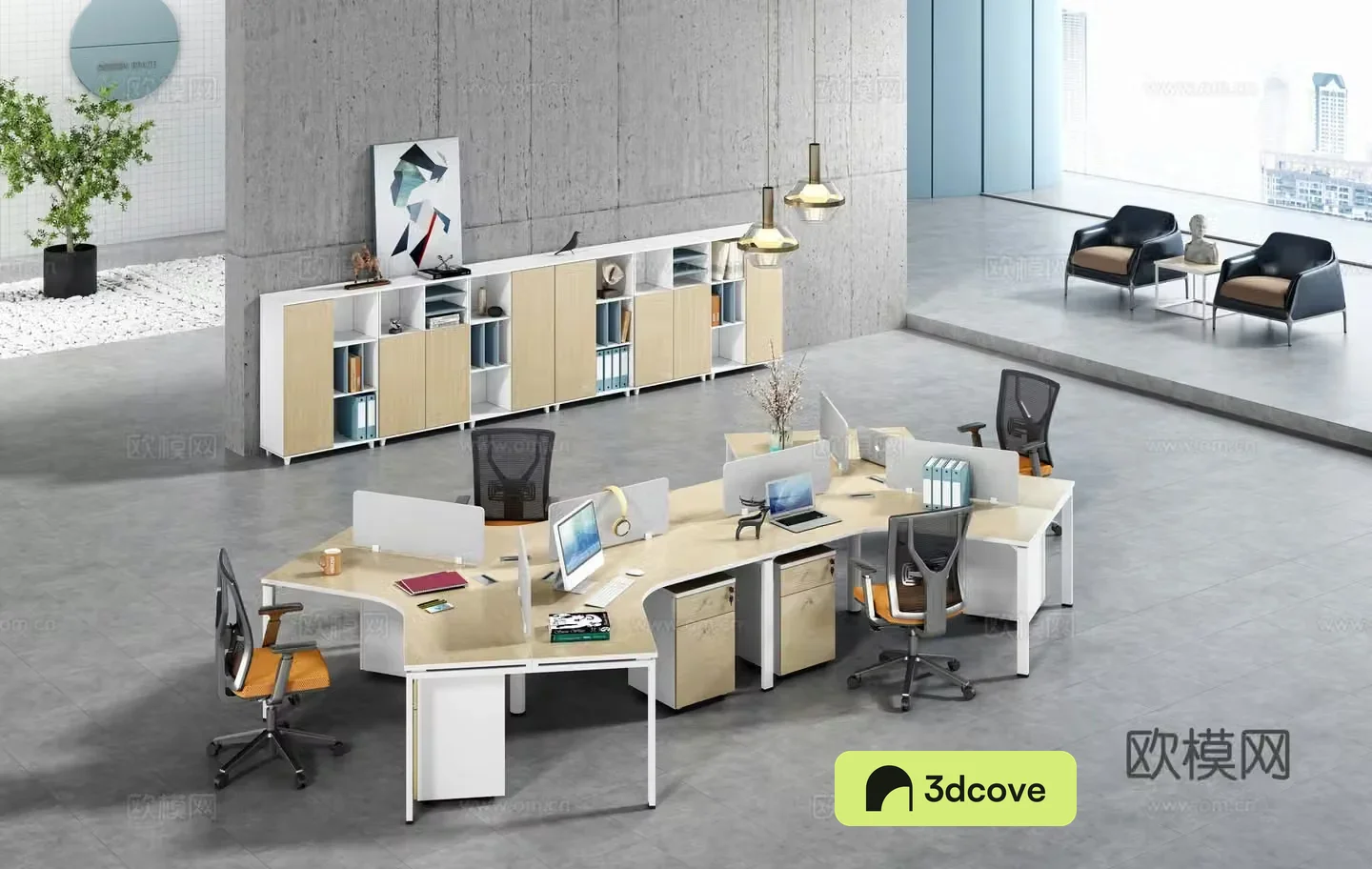 Working equipment office space office area staff desk and chair